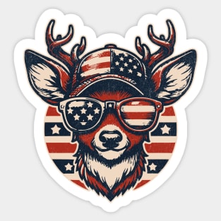 Deer Wearing Sunglass American Flag USA Sticker